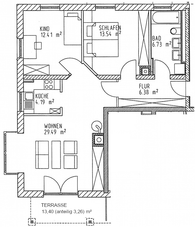 16-Grundri�-ca-Ma�e Erdgeschosswohnung Bad T�lz