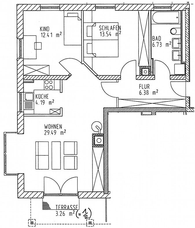 18-Grundri�-ca-Ma�e Erdgeschosswohnung Bad T�lz
